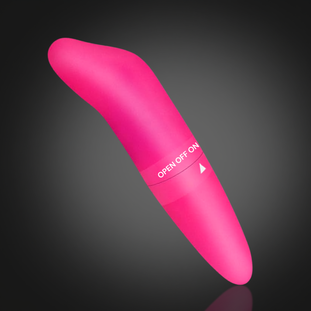 Pink dolphin-shaped bullet vibrator on a dark background