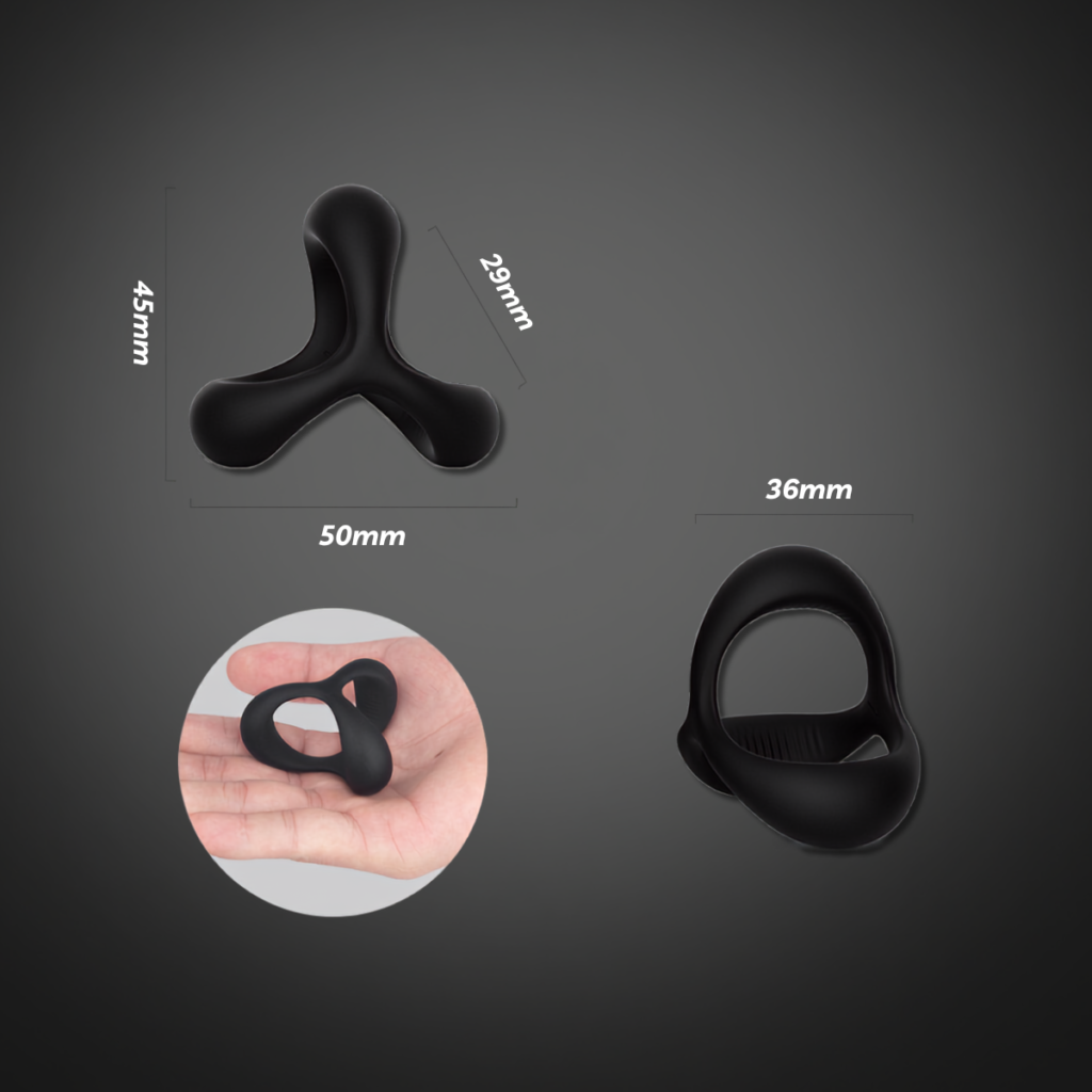 Black silicone cock ring measurements and size comparison