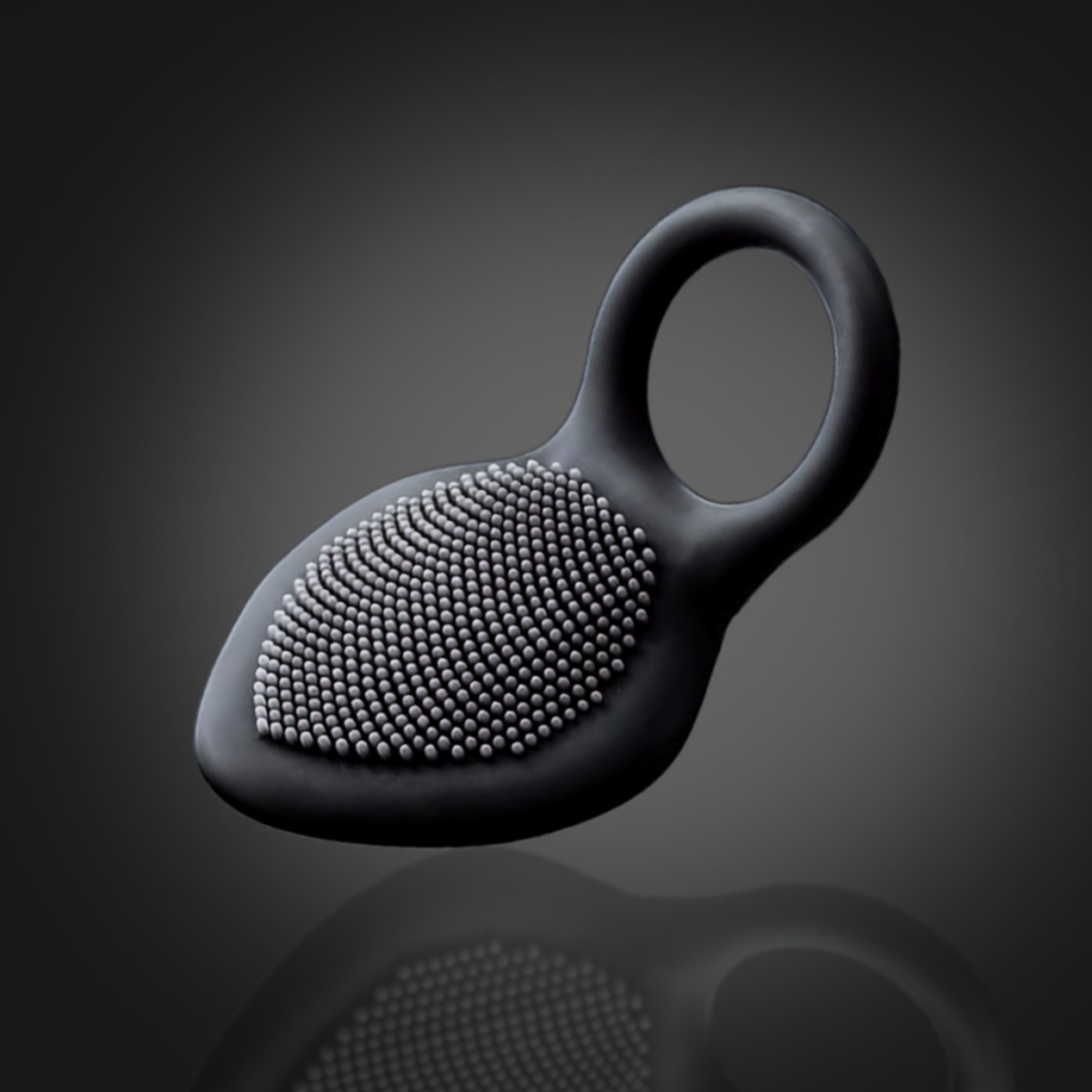 Black prostate massager ring with textured massage surface