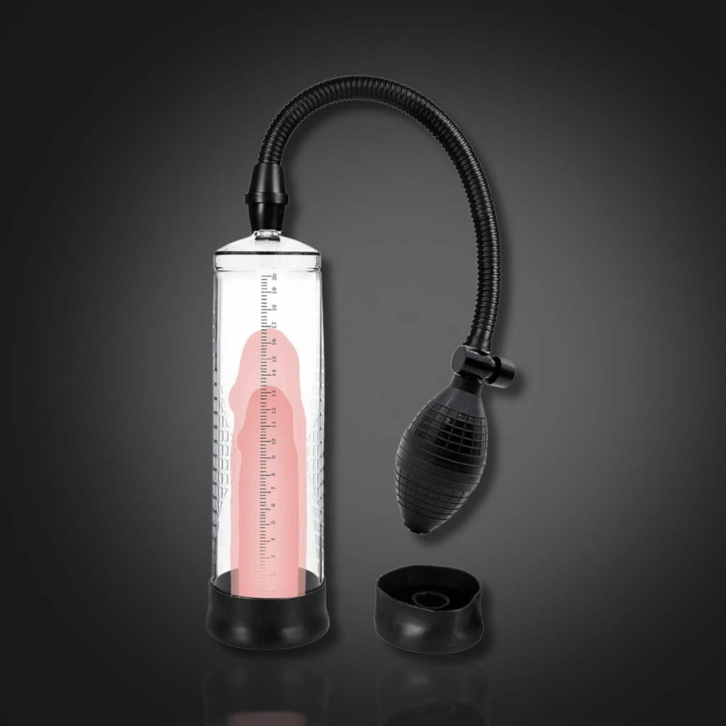 Manual penis pump with transparent cylinder and squeeze bulb